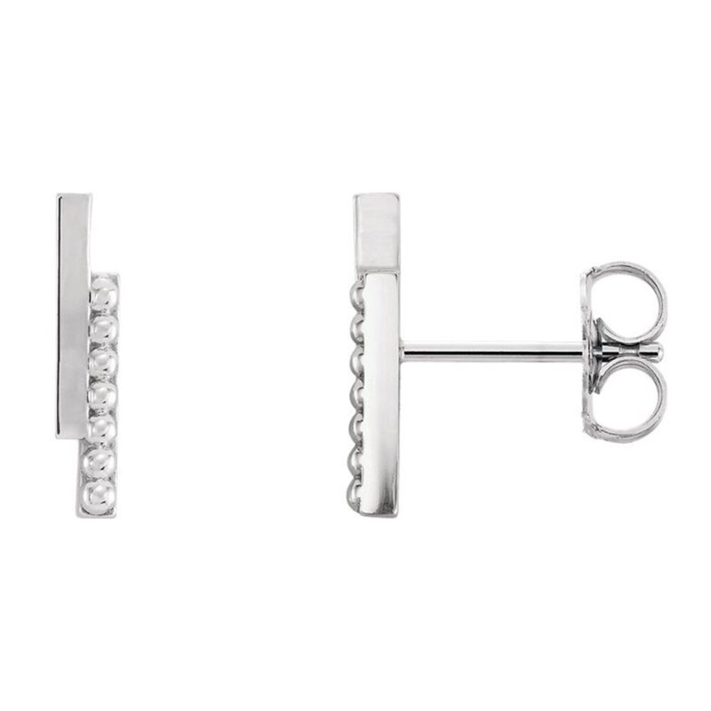 2.3 x 12mm (7/16 Inch) Sterling Silver Polished & Beaded Bar Earrings
